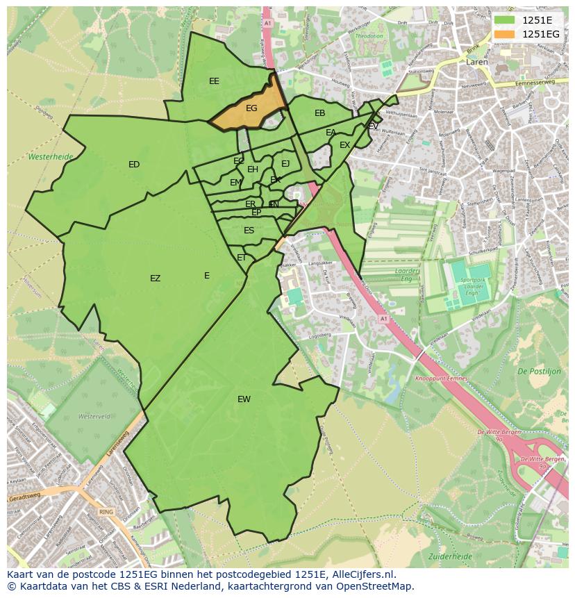 Afbeelding van het postcodegebied 1251 EG op de kaart.