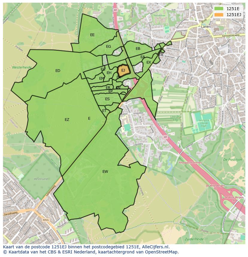 Afbeelding van het postcodegebied 1251 EJ op de kaart.