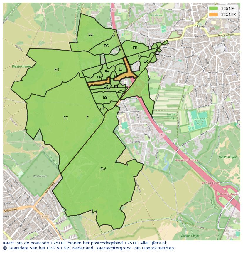 Afbeelding van het postcodegebied 1251 EK op de kaart.