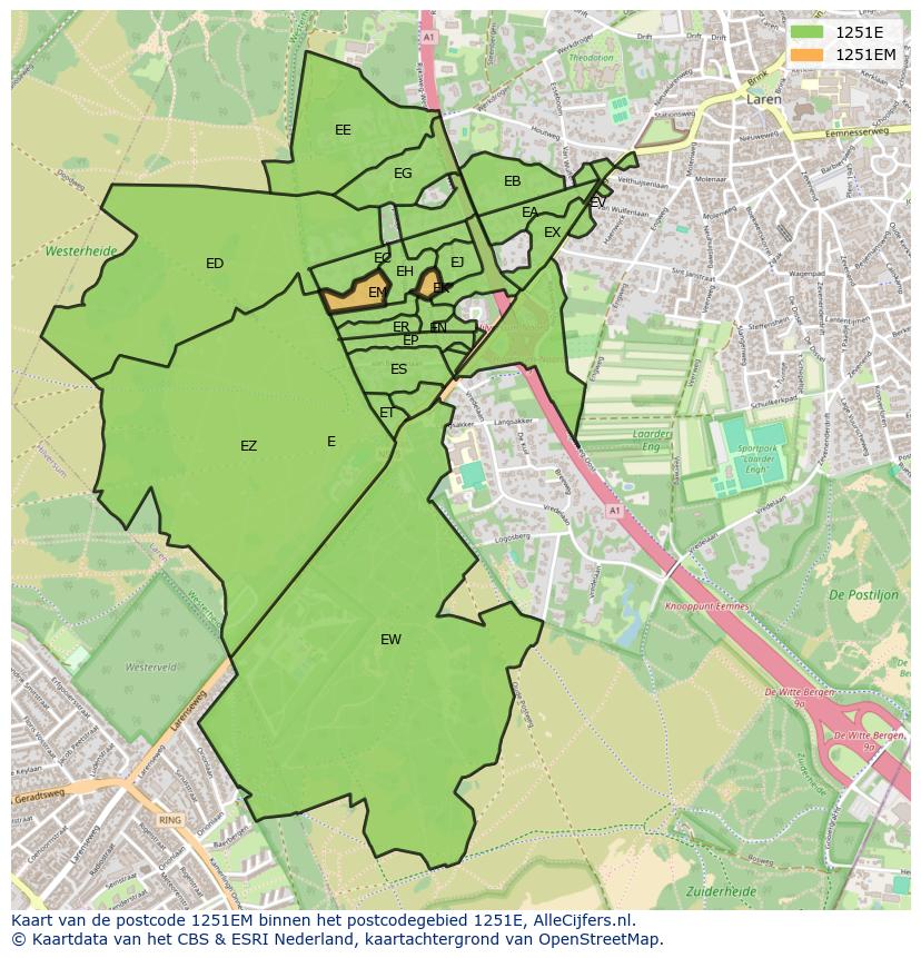 Afbeelding van het postcodegebied 1251 EM op de kaart.