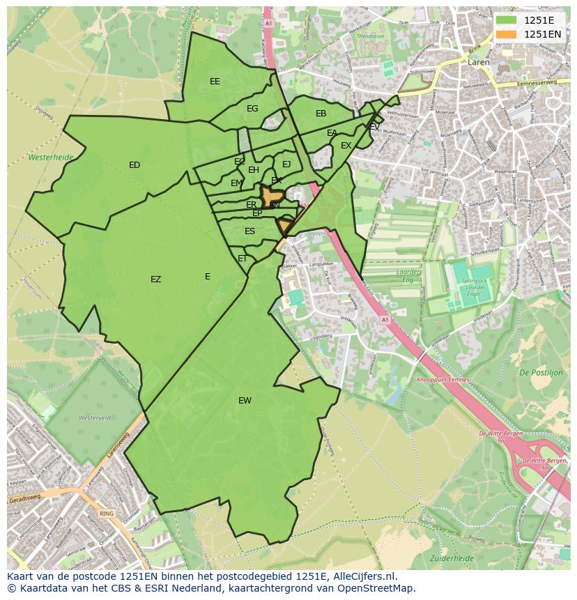 Afbeelding van het postcodegebied 1251 EN op de kaart.