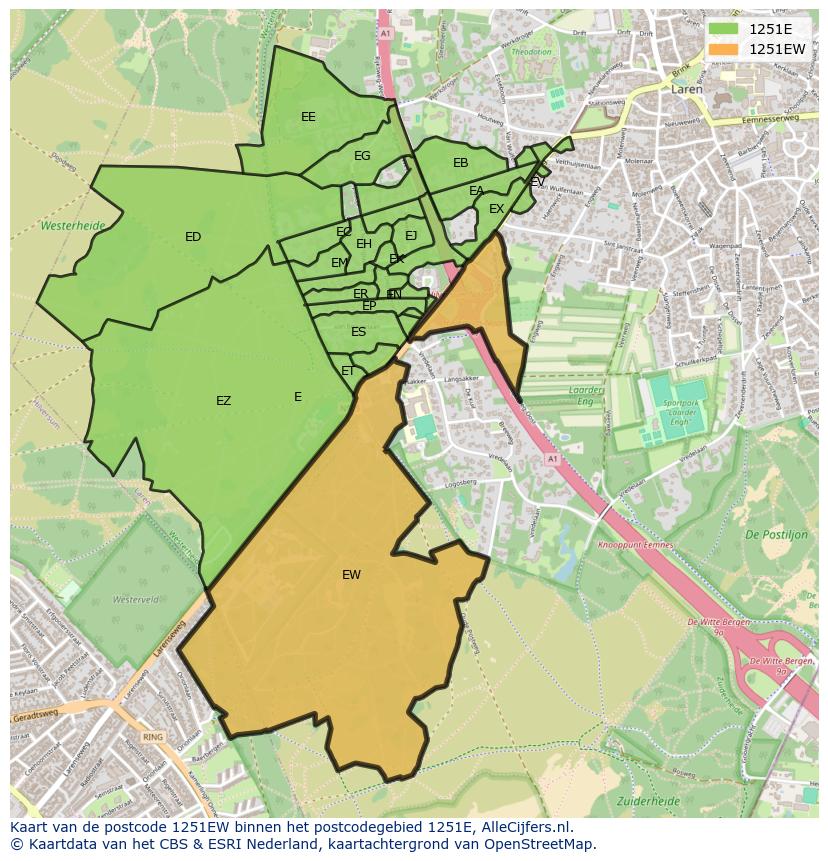 Afbeelding van het postcodegebied 1251 EW op de kaart.