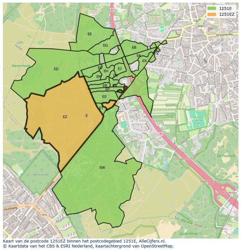 Afbeelding van het postcodegebied 1251 EZ op de kaart.