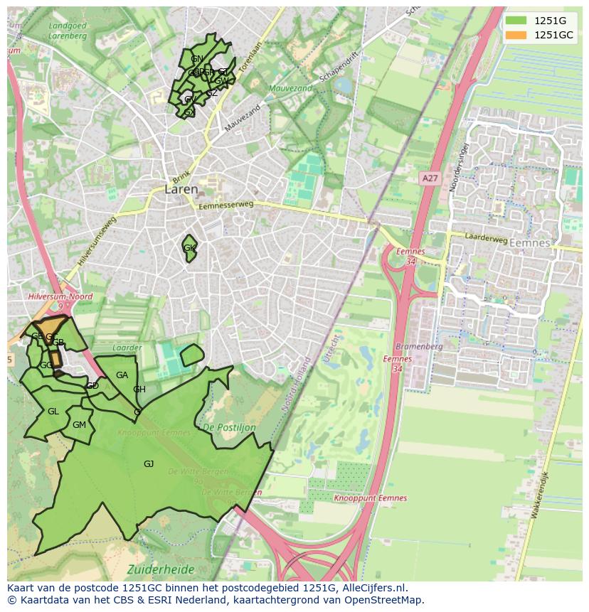 Afbeelding van het postcodegebied 1251 GC op de kaart.