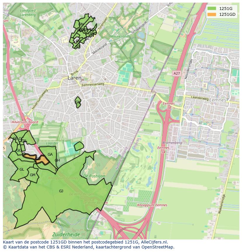 Afbeelding van het postcodegebied 1251 GD op de kaart.