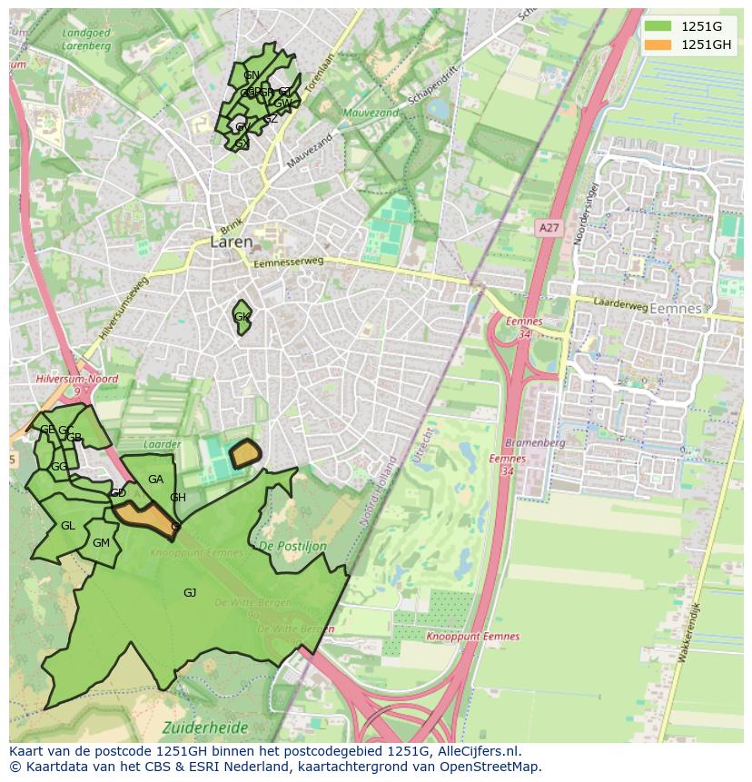 Afbeelding van het postcodegebied 1251 GH op de kaart.
