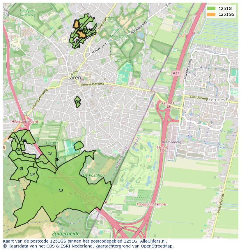 Afbeelding van het postcodegebied 1251 GS op de kaart.