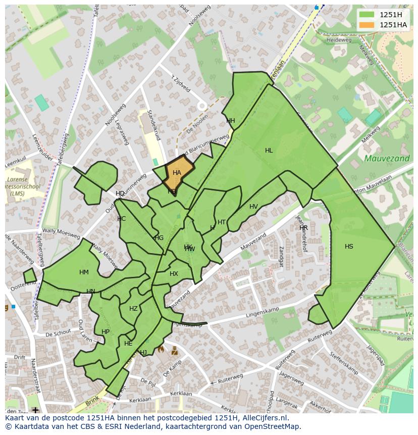 Afbeelding van het postcodegebied 1251 HA op de kaart.