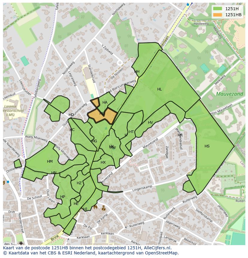 Afbeelding van het postcodegebied 1251 HB op de kaart.