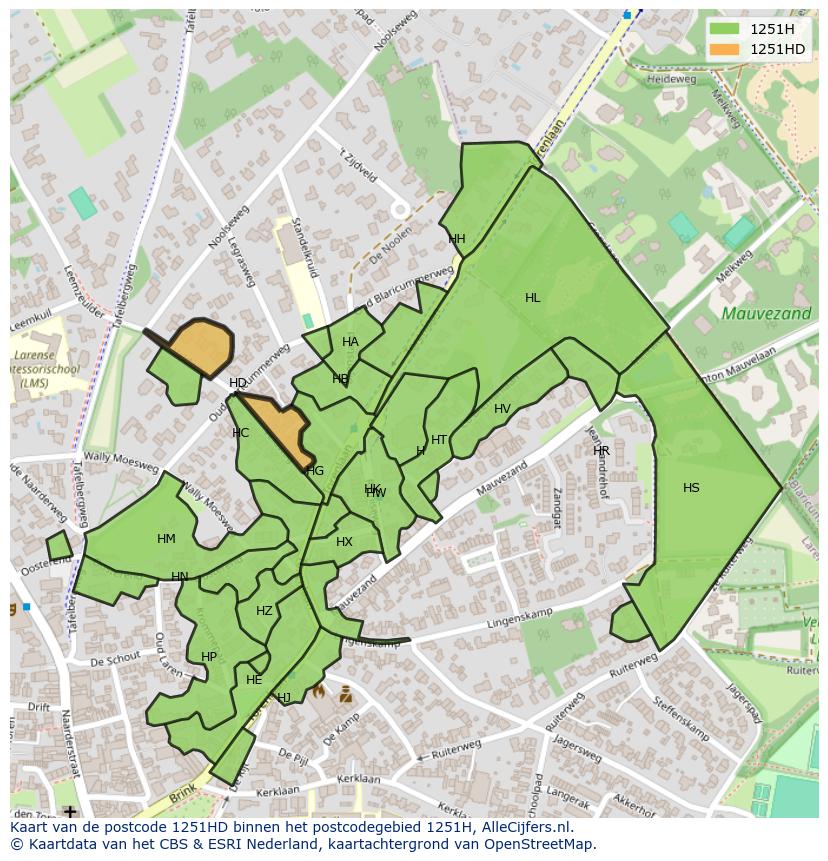 Afbeelding van het postcodegebied 1251 HD op de kaart.