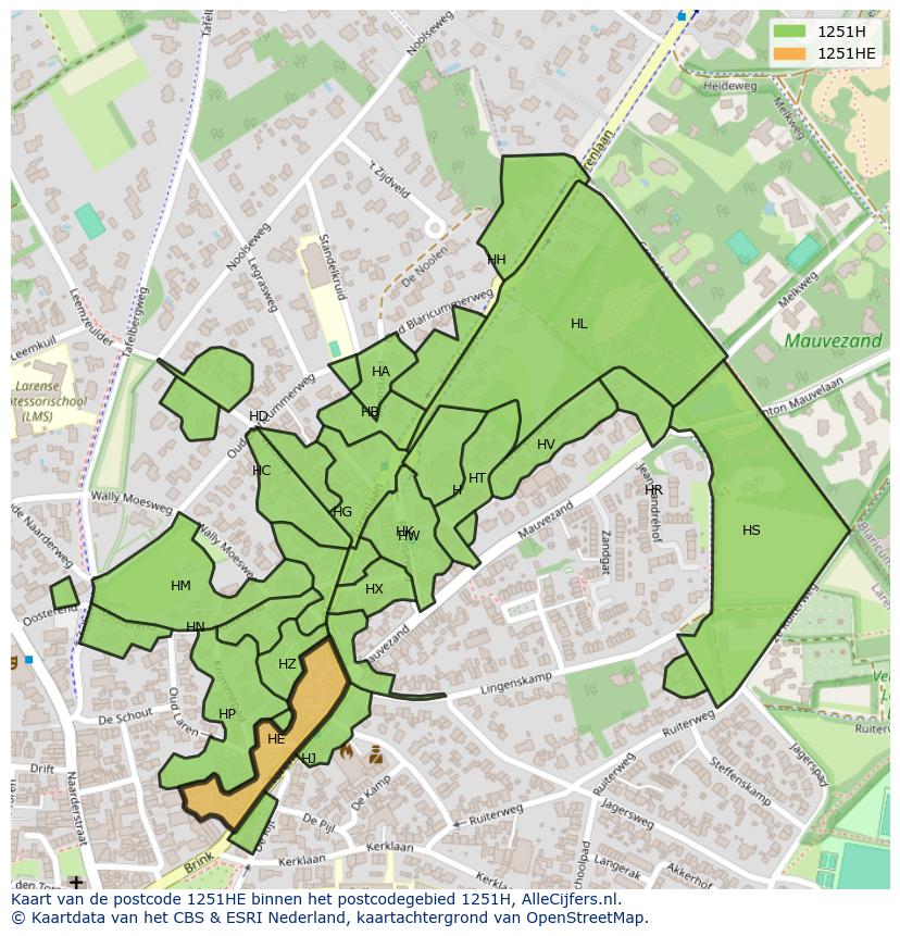 Afbeelding van het postcodegebied 1251 HE op de kaart.