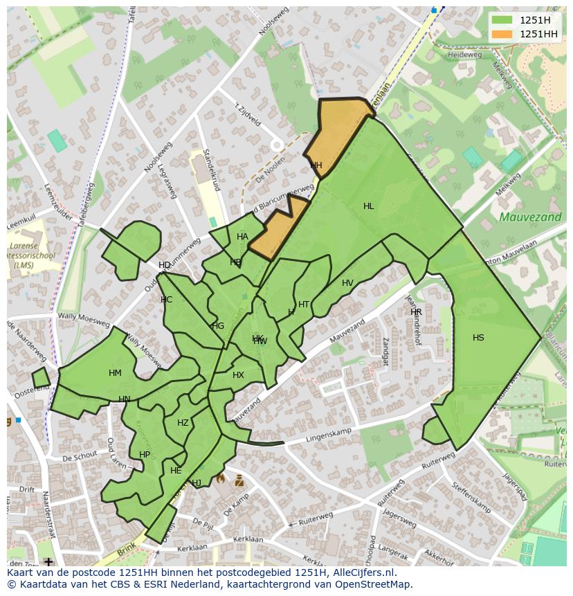 Afbeelding van het postcodegebied 1251 HH op de kaart.