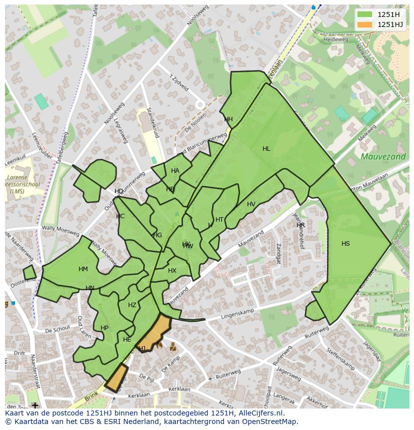 Afbeelding van het postcodegebied 1251 HJ op de kaart.