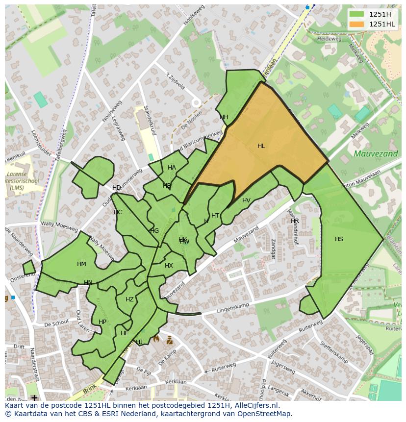 Afbeelding van het postcodegebied 1251 HL op de kaart.