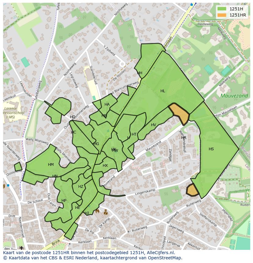 Afbeelding van het postcodegebied 1251 HR op de kaart.