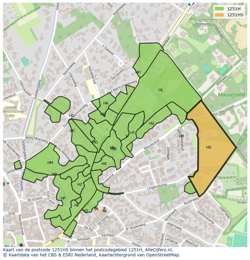 Afbeelding van het postcodegebied 1251 HS op de kaart.