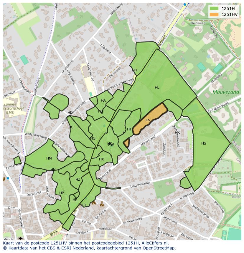 Afbeelding van het postcodegebied 1251 HV op de kaart.