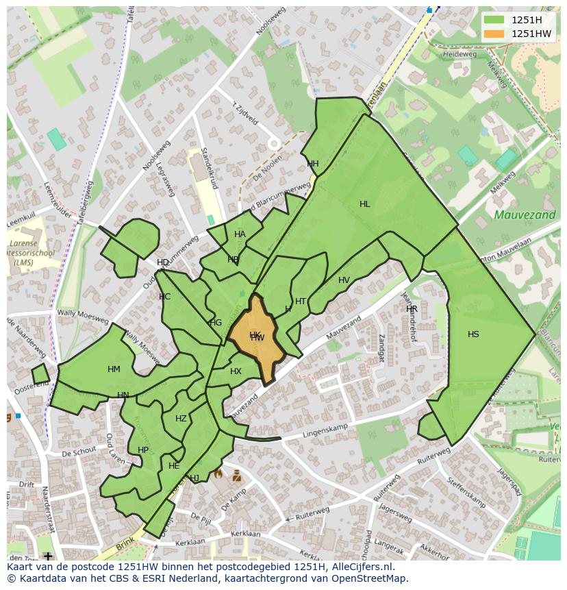 Afbeelding van het postcodegebied 1251 HW op de kaart.