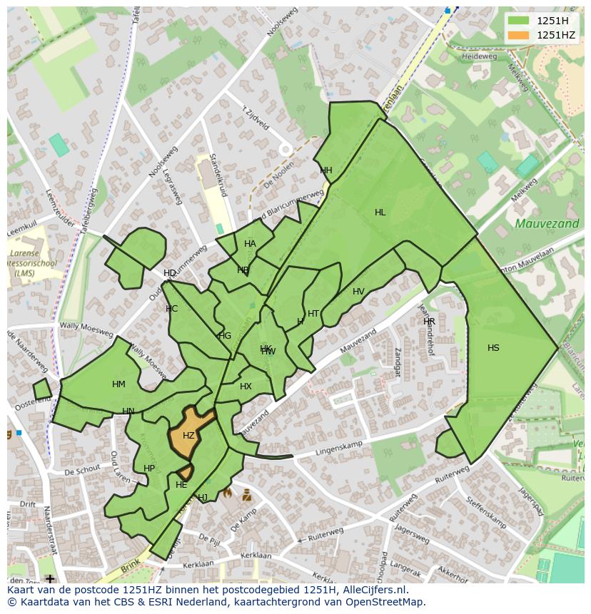 Afbeelding van het postcodegebied 1251 HZ op de kaart.