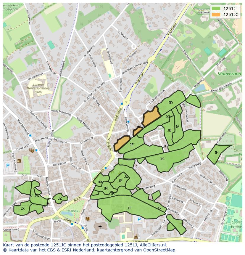 Afbeelding van het postcodegebied 1251 JC op de kaart.