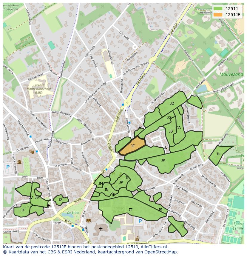 Afbeelding van het postcodegebied 1251 JE op de kaart.