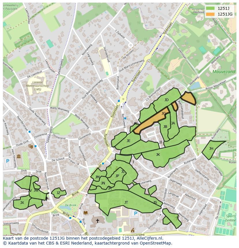 Afbeelding van het postcodegebied 1251 JG op de kaart.