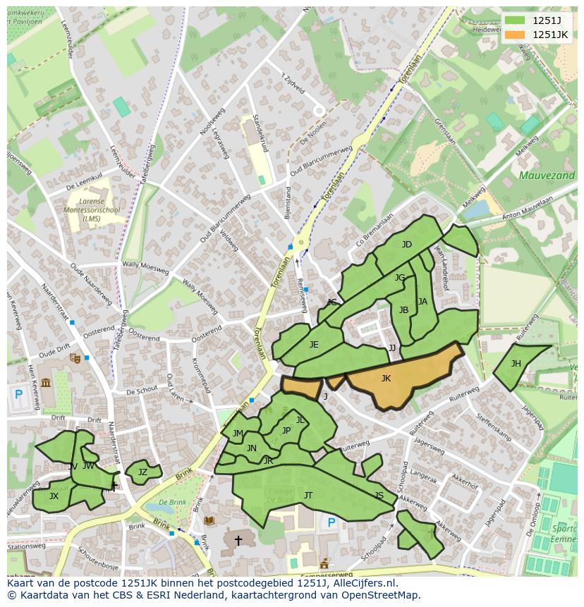 Afbeelding van het postcodegebied 1251 JK op de kaart.