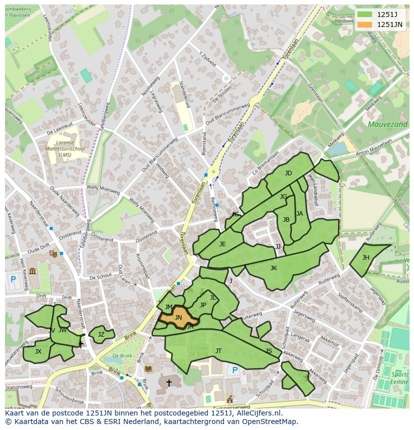 Afbeelding van het postcodegebied 1251 JN op de kaart.