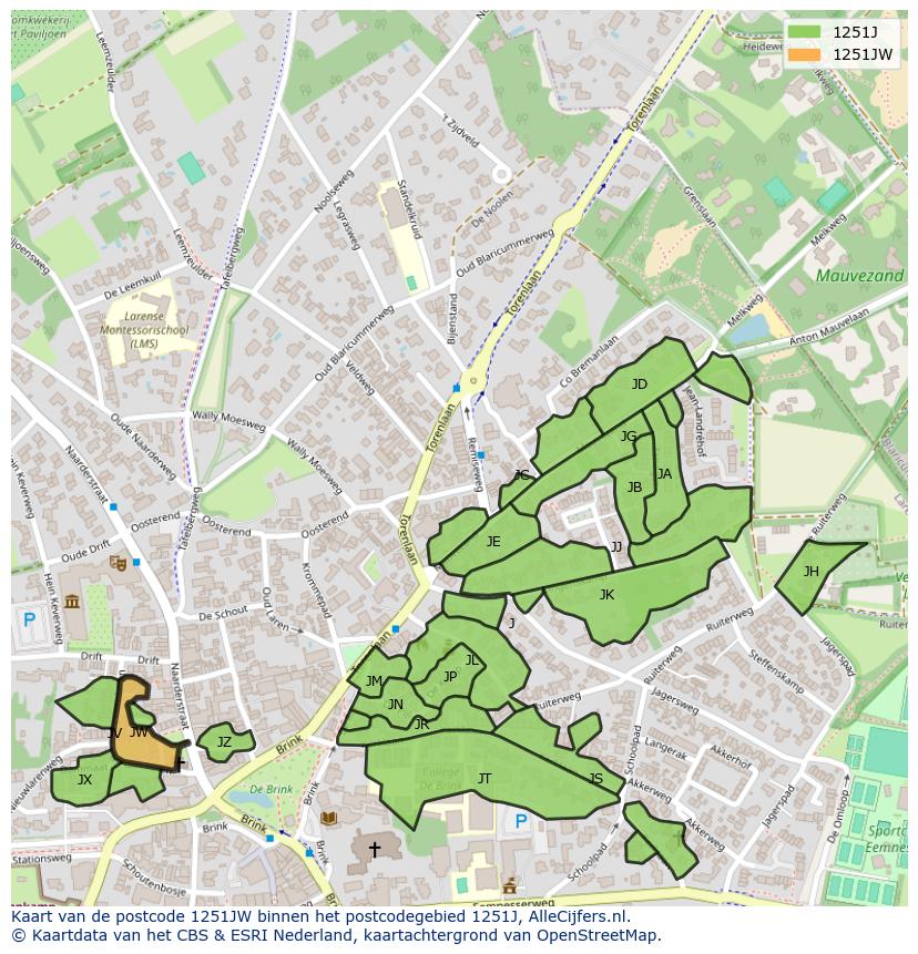 Afbeelding van het postcodegebied 1251 JW op de kaart.