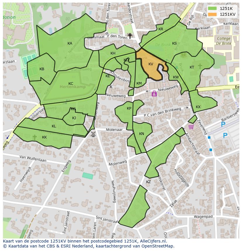 Afbeelding van het postcodegebied 1251 KV op de kaart.