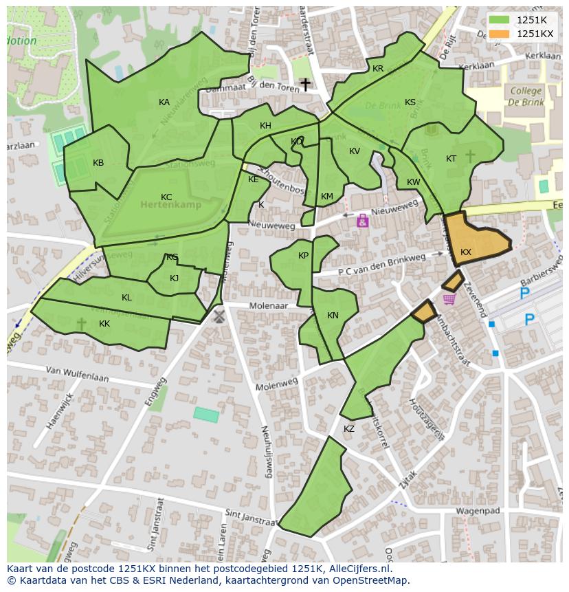 Afbeelding van het postcodegebied 1251 KX op de kaart.