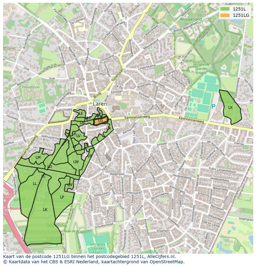 Afbeelding van het postcodegebied 1251 LG op de kaart.