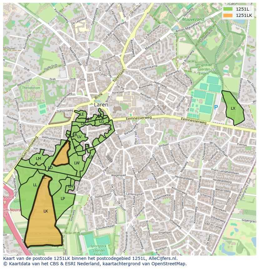 Afbeelding van het postcodegebied 1251 LK op de kaart.