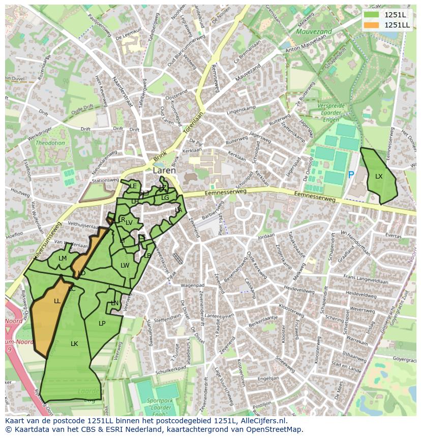 Afbeelding van het postcodegebied 1251 LL op de kaart.