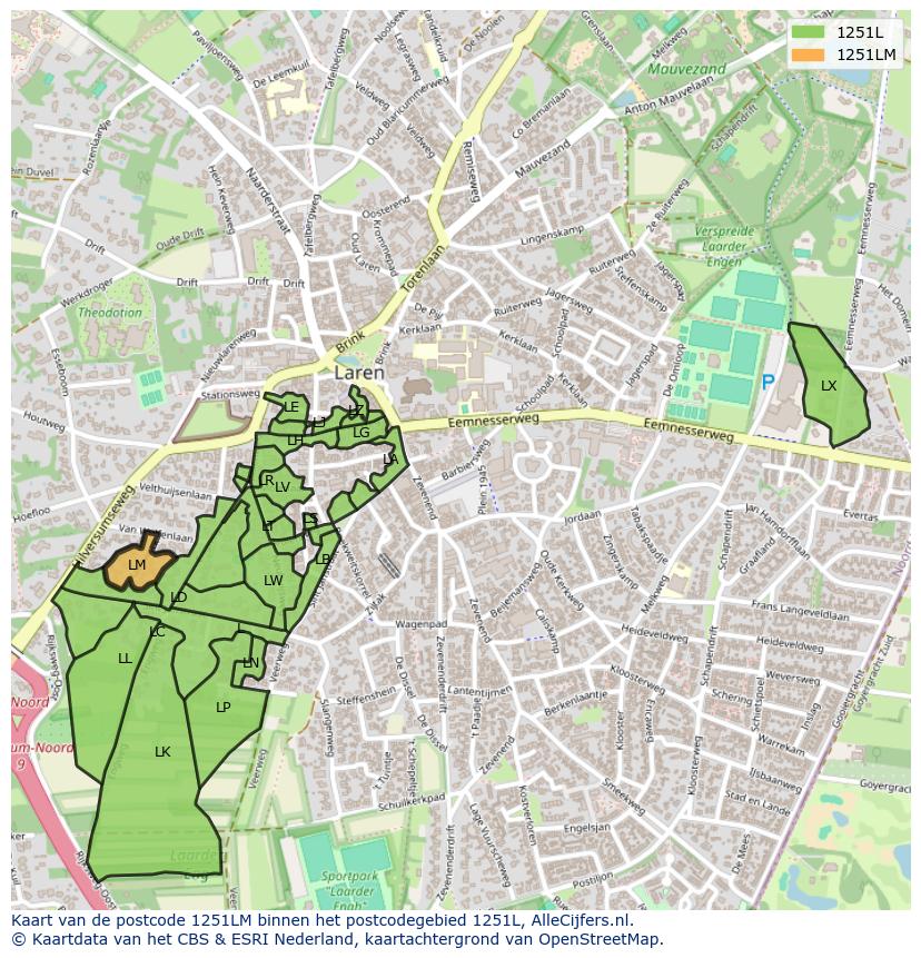 Afbeelding van het postcodegebied 1251 LM op de kaart.