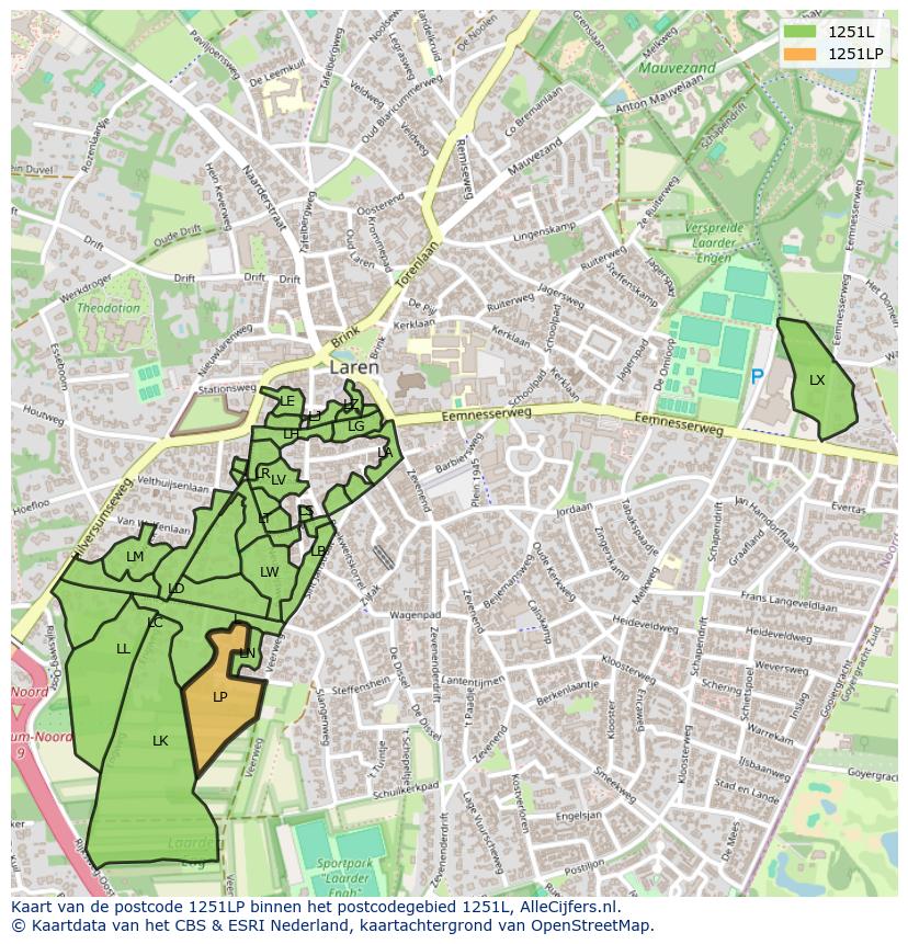 Afbeelding van het postcodegebied 1251 LP op de kaart.