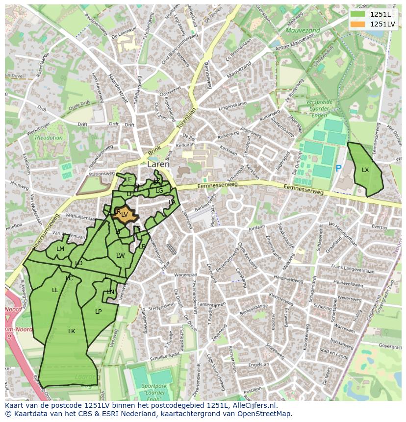 Afbeelding van het postcodegebied 1251 LV op de kaart.