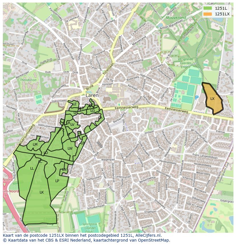 Afbeelding van het postcodegebied 1251 LX op de kaart.