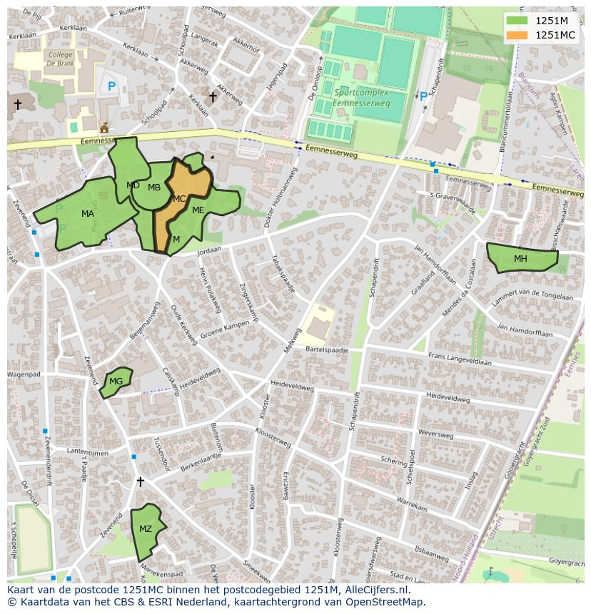 Afbeelding van het postcodegebied 1251 MC op de kaart.