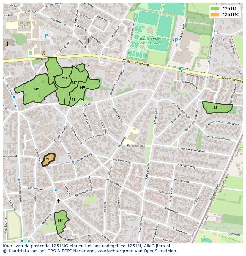 Afbeelding van het postcodegebied 1251 MG op de kaart.