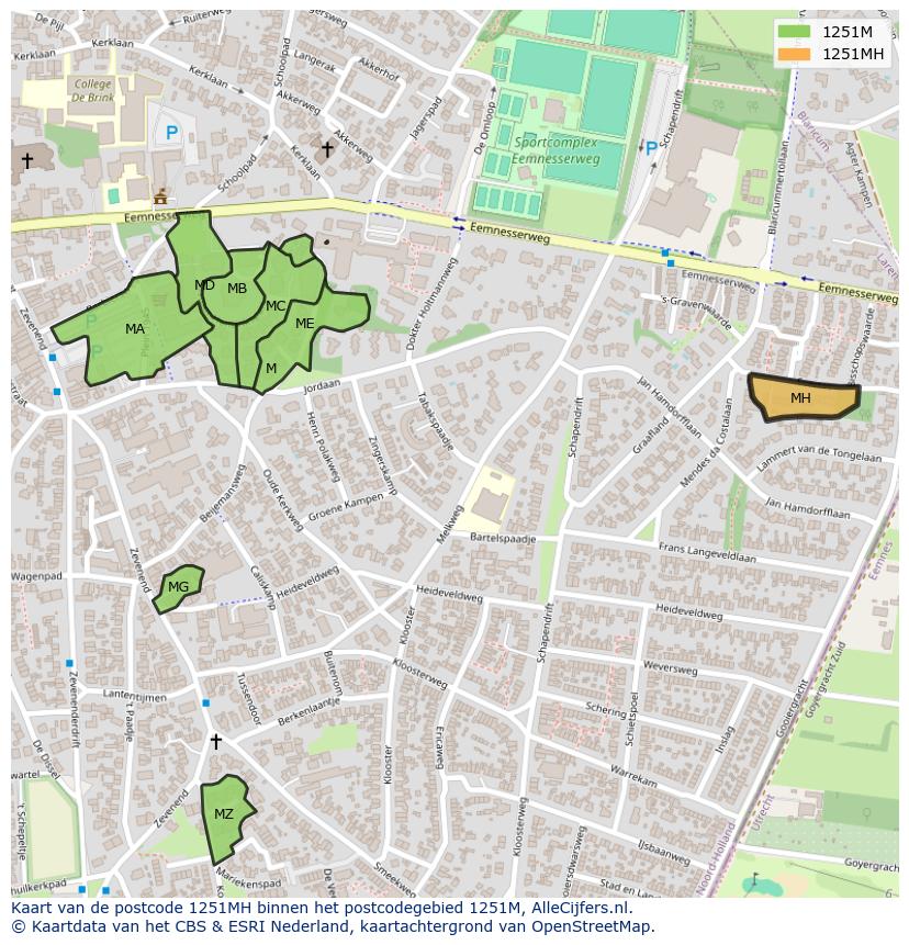 Afbeelding van het postcodegebied 1251 MH op de kaart.