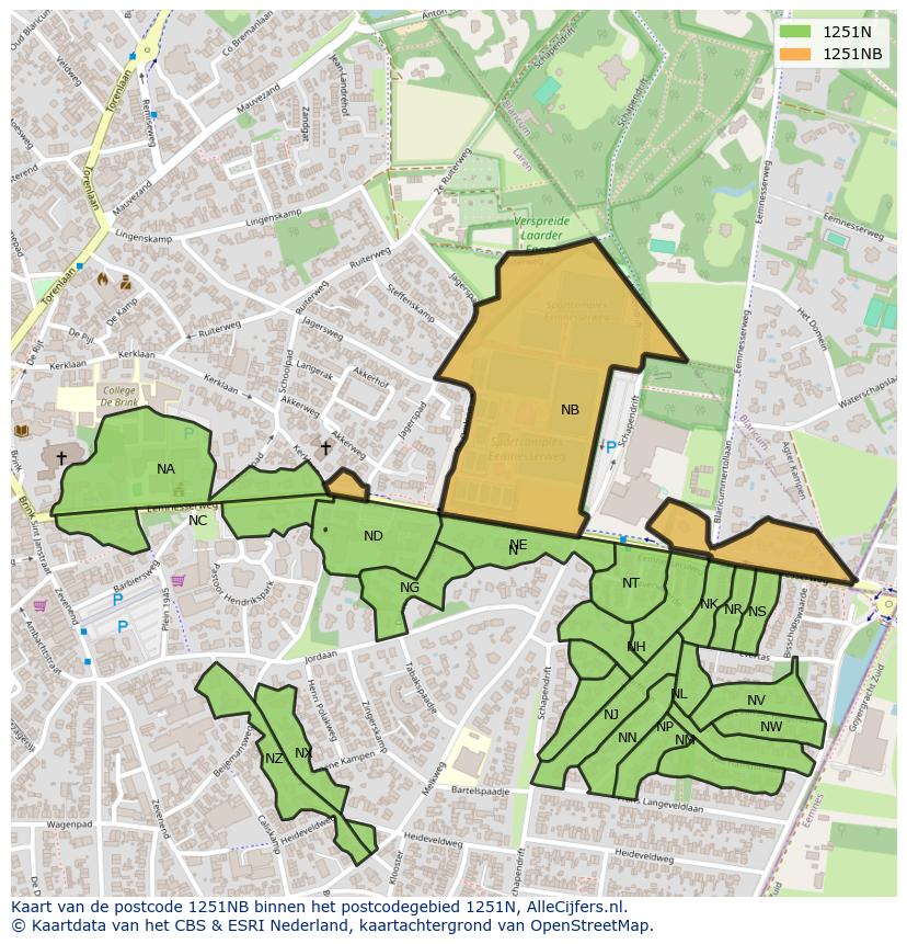 Afbeelding van het postcodegebied 1251 NB op de kaart.