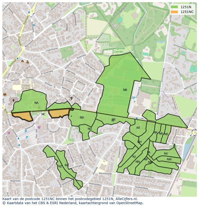Afbeelding van het postcodegebied 1251 NC op de kaart.