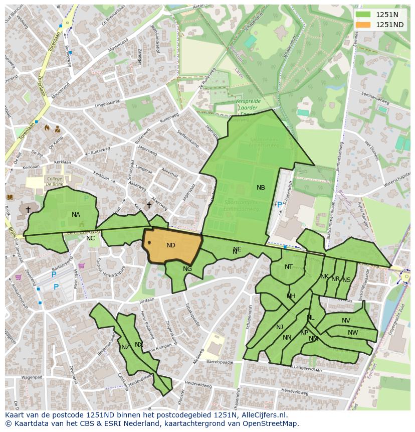 Afbeelding van het postcodegebied 1251 ND op de kaart.