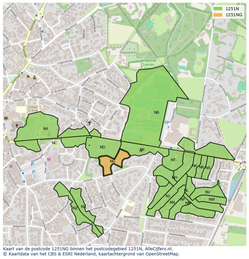 Afbeelding van het postcodegebied 1251 NG op de kaart.