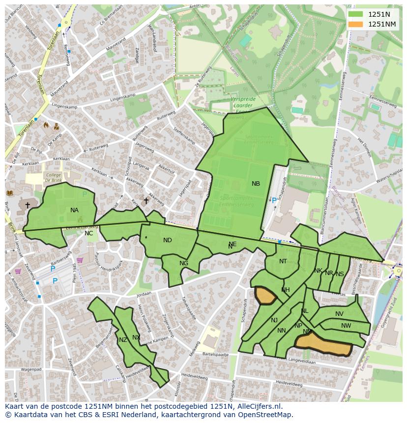 Afbeelding van het postcodegebied 1251 NM op de kaart.