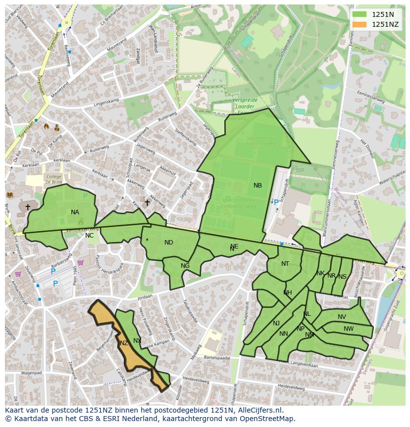 Afbeelding van het postcodegebied 1251 NZ op de kaart.