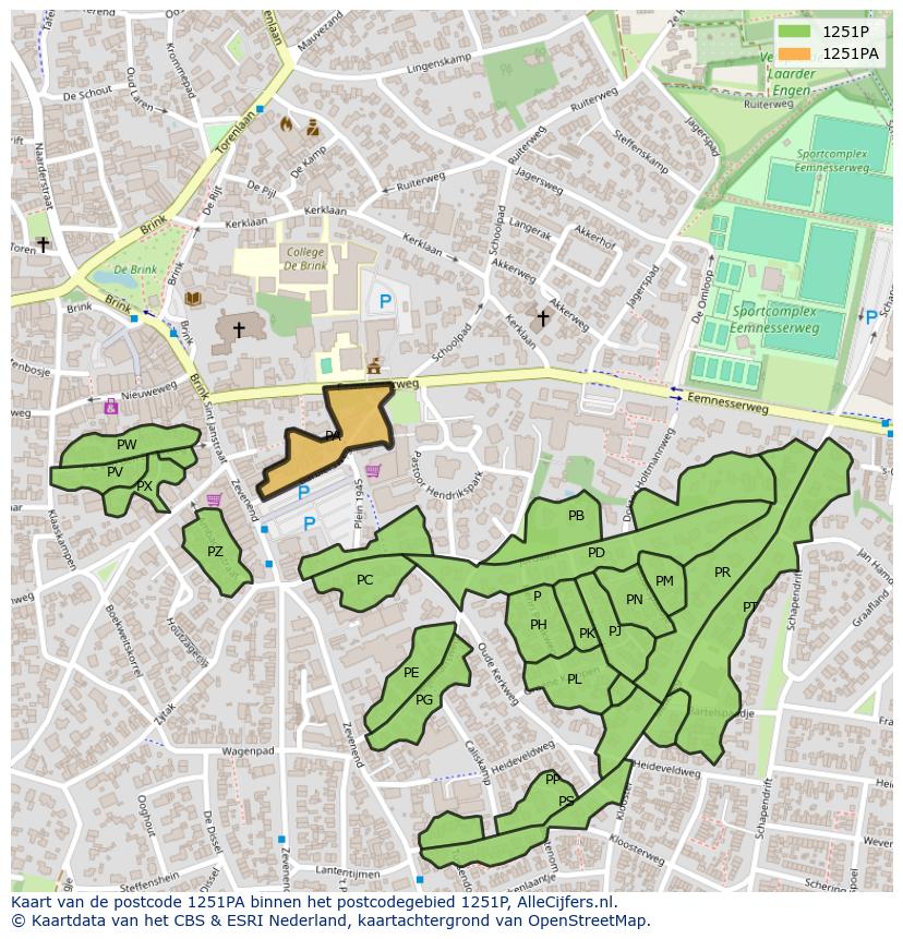Afbeelding van het postcodegebied 1251 PA op de kaart.