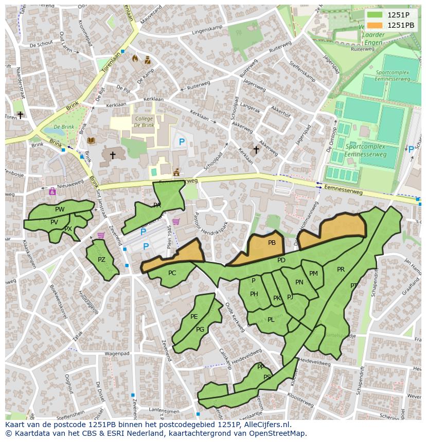 Afbeelding van het postcodegebied 1251 PB op de kaart.