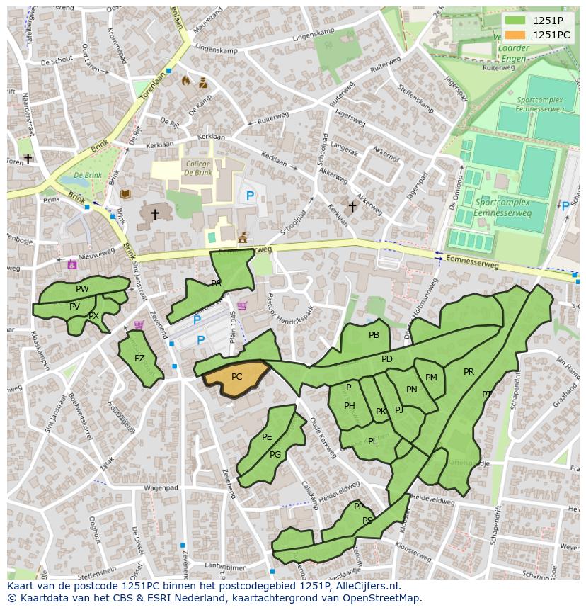 Afbeelding van het postcodegebied 1251 PC op de kaart.